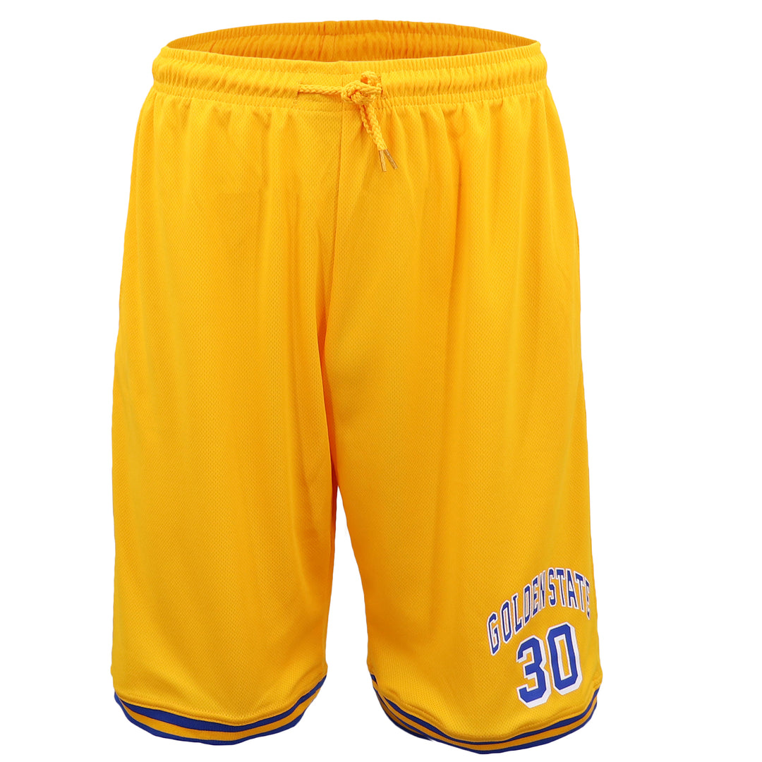 Men's Basketball Sports Shorts Gym Jogging Swim Board Boxing Sweat Casual Pants, Yellow - Golden State 30, XL