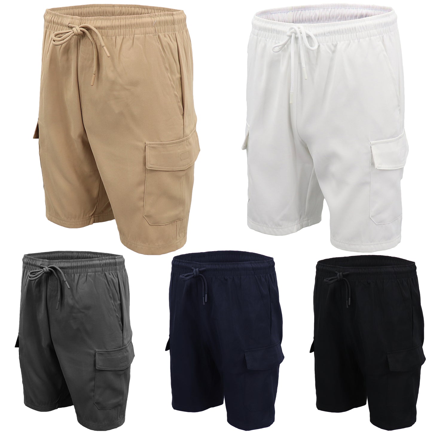 Men's Cargo Shorts 4 Pockets Cascual Work Trousers Active Pants Elastic Waist, Khaki, L