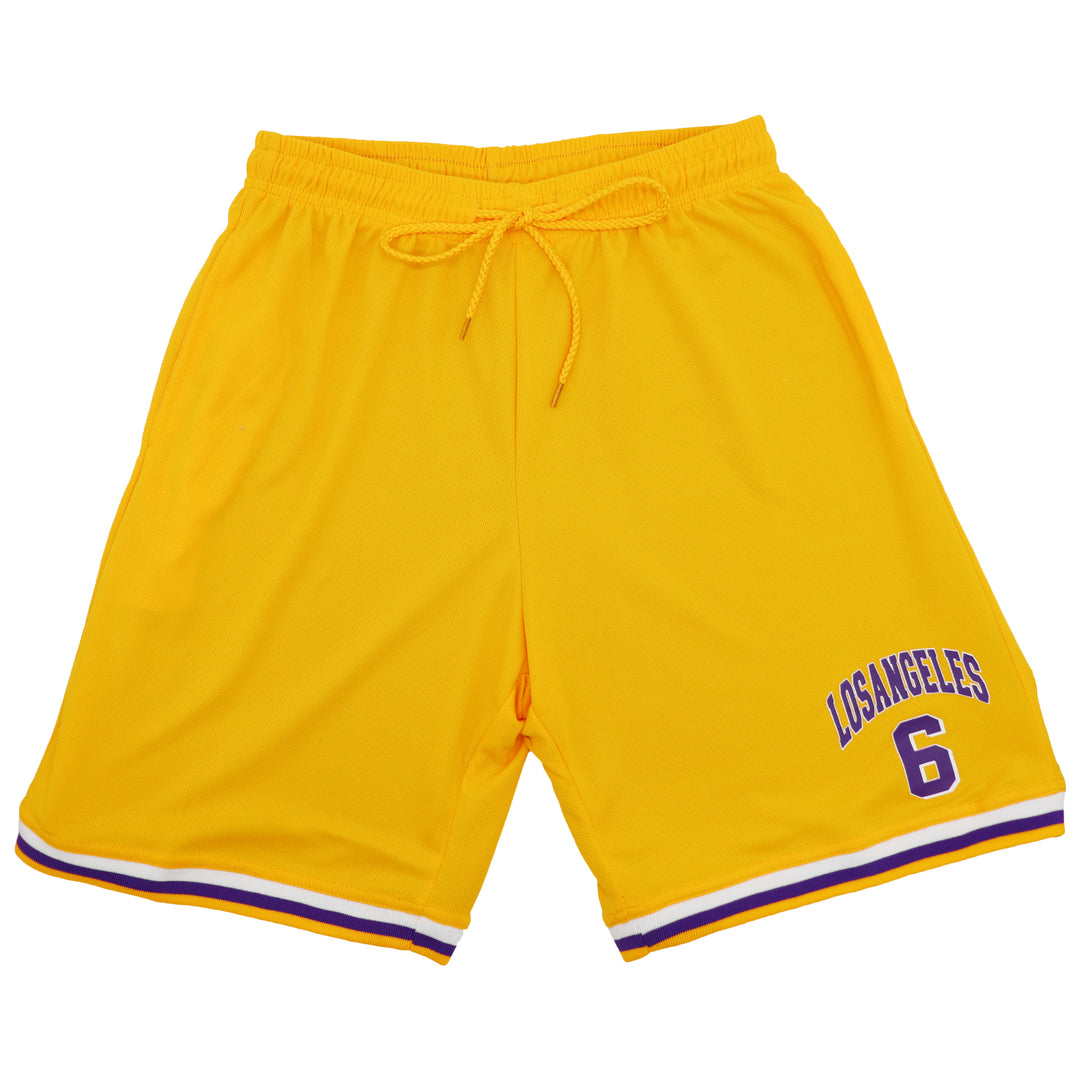 Men's Basketball Sports Shorts Gym Jogging Swim Board Boxing Sweat Casual Pants, Yellow - Los Angeles 6, L