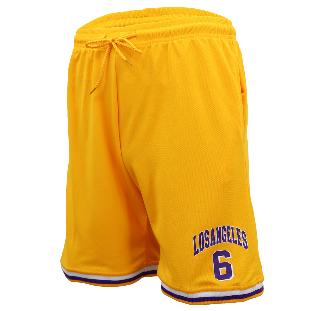 Men's Basketball Sports Shorts Gym Jogging Swim Board Boxing Sweat Casual Pants, Yellow - Los Angeles 6, L