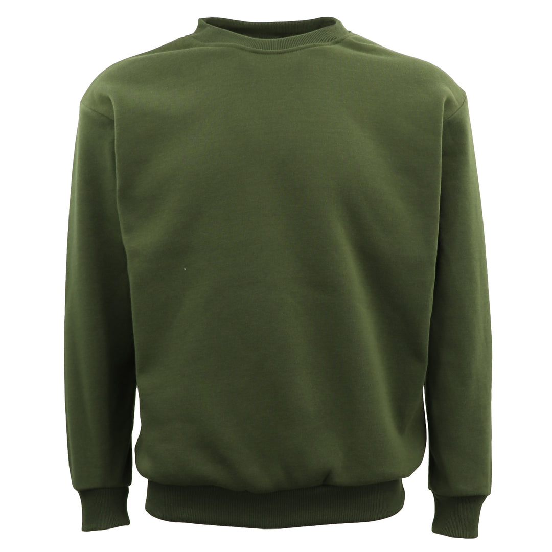 New Adult Unisex Plain Pullover Fleece Jumper Mens Long Sleeve Crew Neck Sweater, Olive, 6XL