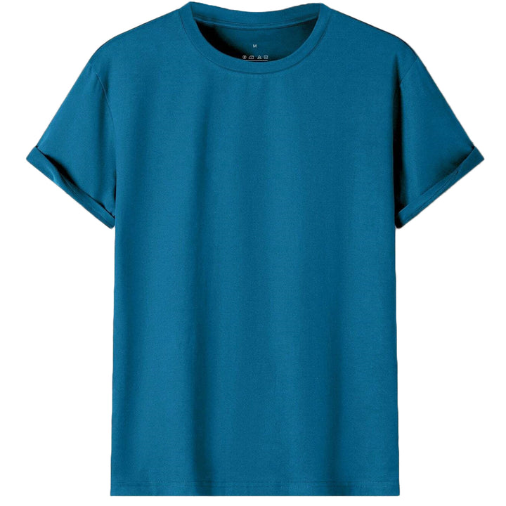 Adult 100% Cotton T-Shirt Unisex Men's Basic Plain Blank Crew Tee Tops Shirts, Aqua, L