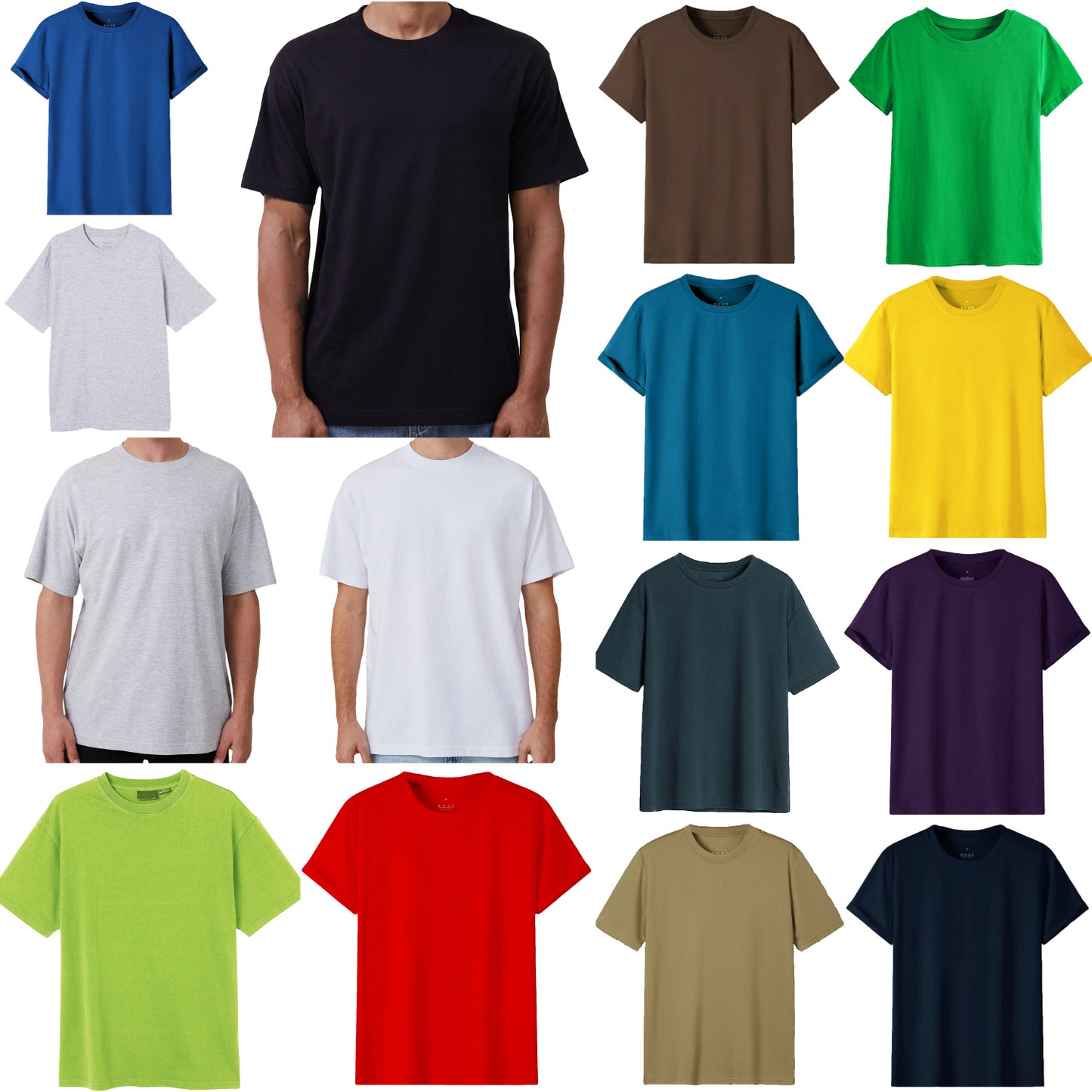 Adult 100% Cotton T-Shirt Unisex Men's Basic Plain Blank Crew Tee Tops Shirts, Black, M