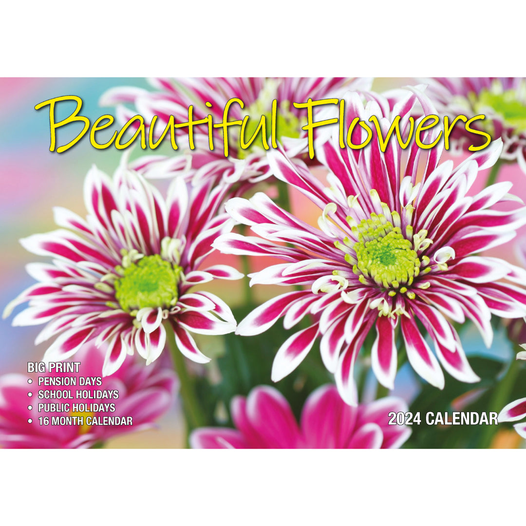 Beautiful Flowers - 2024 Rectangle Wall Calendar 16 Months Floral Art Home Decor