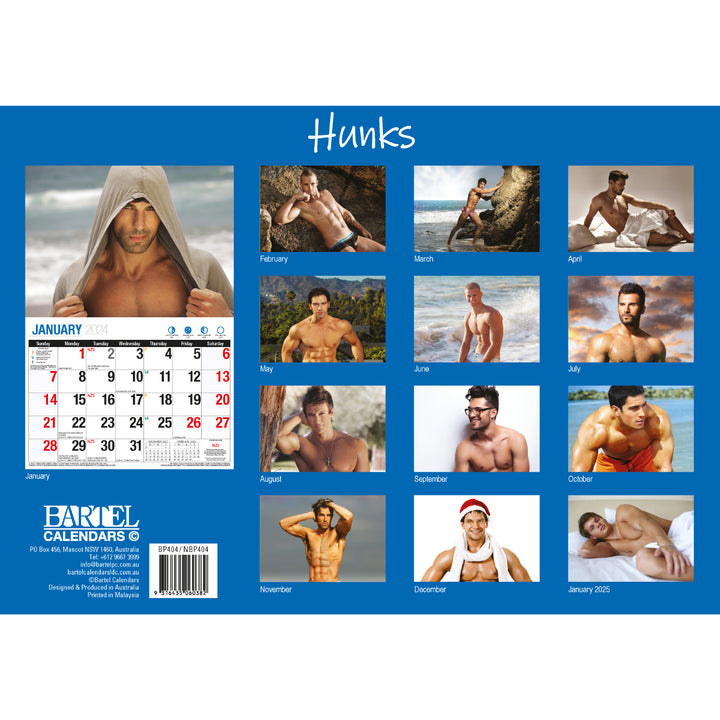 Hunks - 2024 Rectangle Wall Calendar 16 Months Planner Handsome Men Photos Gift