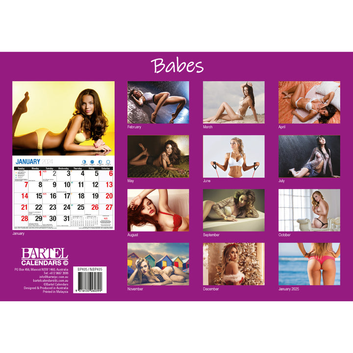 Babes 2024 Rectangle Wall Calendar 16 Months Planner Gorgeous Women Photos Gift