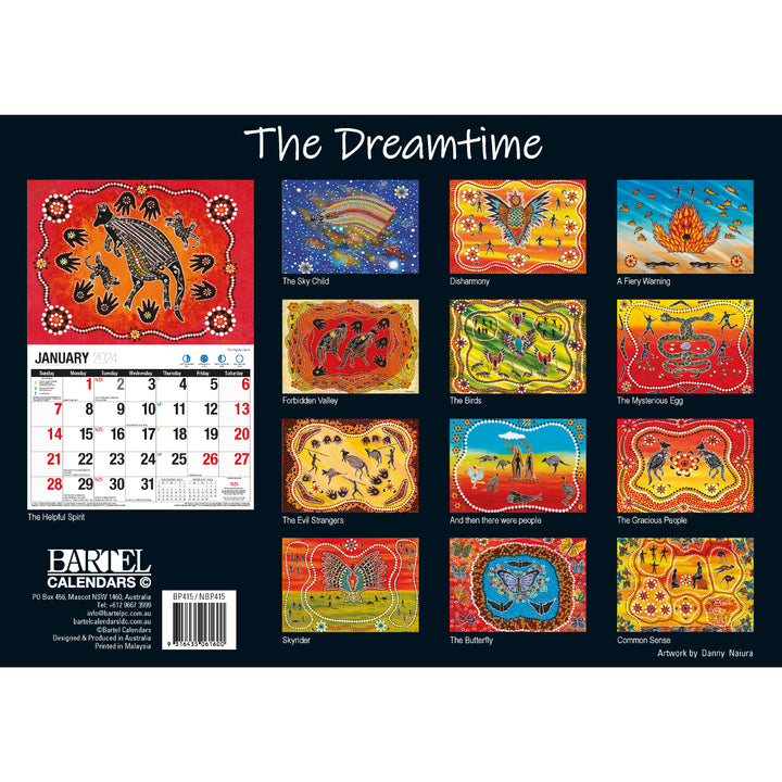 The Dreamtime - 2024 Rectangle Wall Calendar 16 Months Aboriginal Art New Year