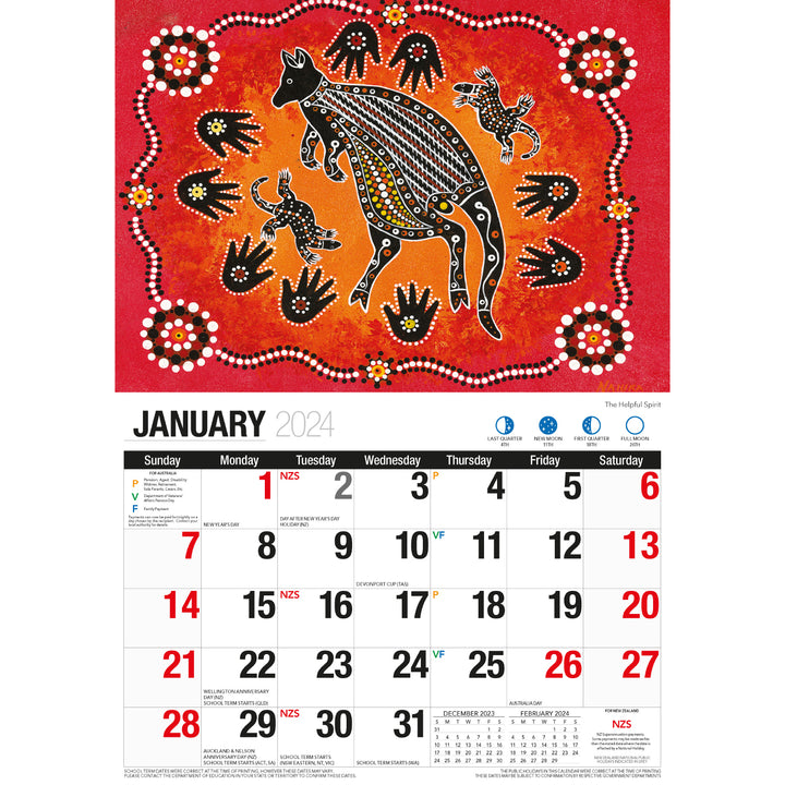 The Dreamtime - 2024 Rectangle Wall Calendar 16 Months Aboriginal Art New Year