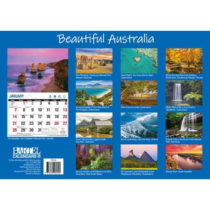 Beautiful Australia - 2024 Rectangle Wall Calendar 16 Months Scenic Landscapes