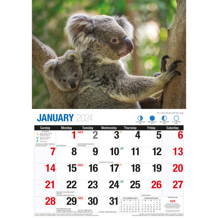 Australian Wildlife - 2024 Rectangle Wall Calendar 16 Months Animal Photography