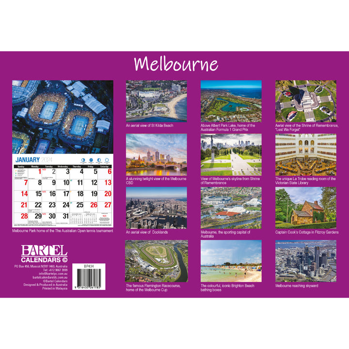 Melbourne - 2024 Rectangle Wall Calendar 16 Months Planner Cityscapes Landmarks