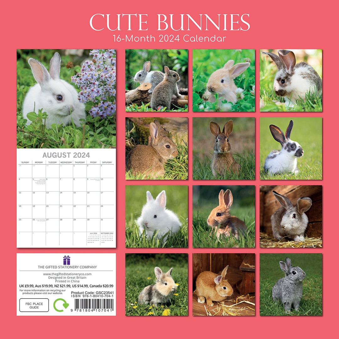 Cute Bunnies - 2024 Square Wall Calendar Pets Animals 16 Months Premium Planner