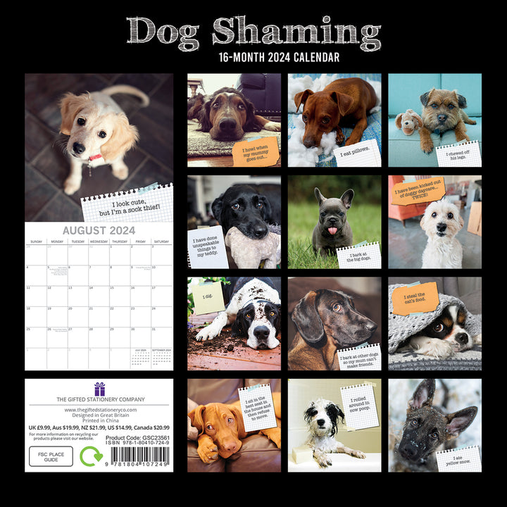 Dog Shaming - 2024 Square Wall Calendar Pets Animals 16 Months Premium Planner