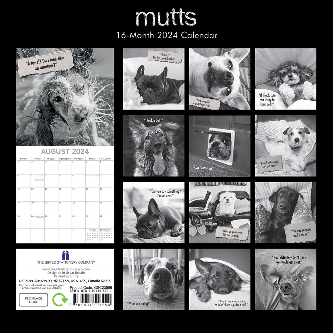 Mutts - 2024 Square Wall Calendar Pets Animals 16 Month Premium Planner New Year