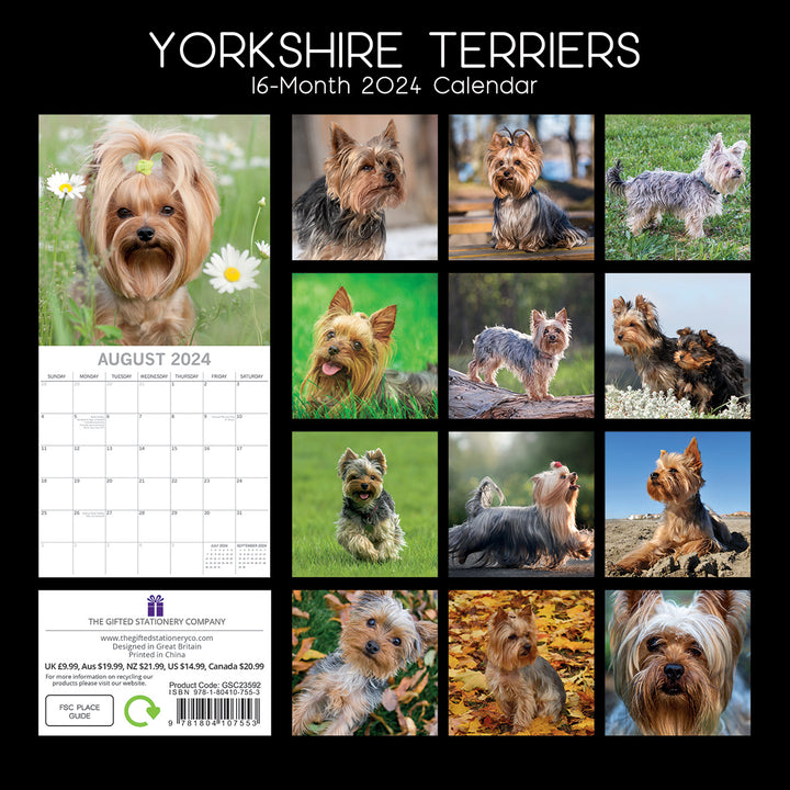 Yorkshire Terriers - 2024 Square Wall Calendar Pets Dog 16 Month Premium Planner