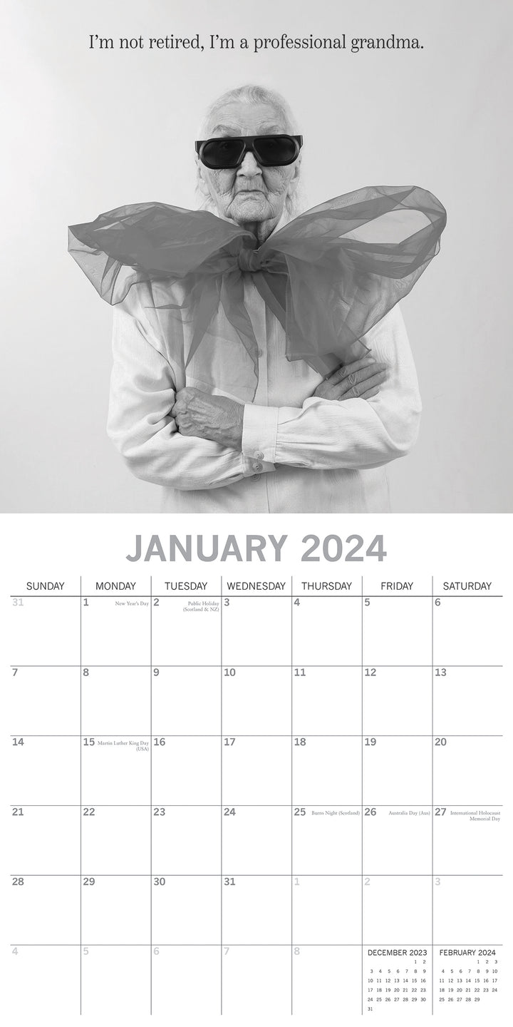 Wrinkly Wit - 2024 Square Wall Calendar 16 Months Funny Planner New Year Gift