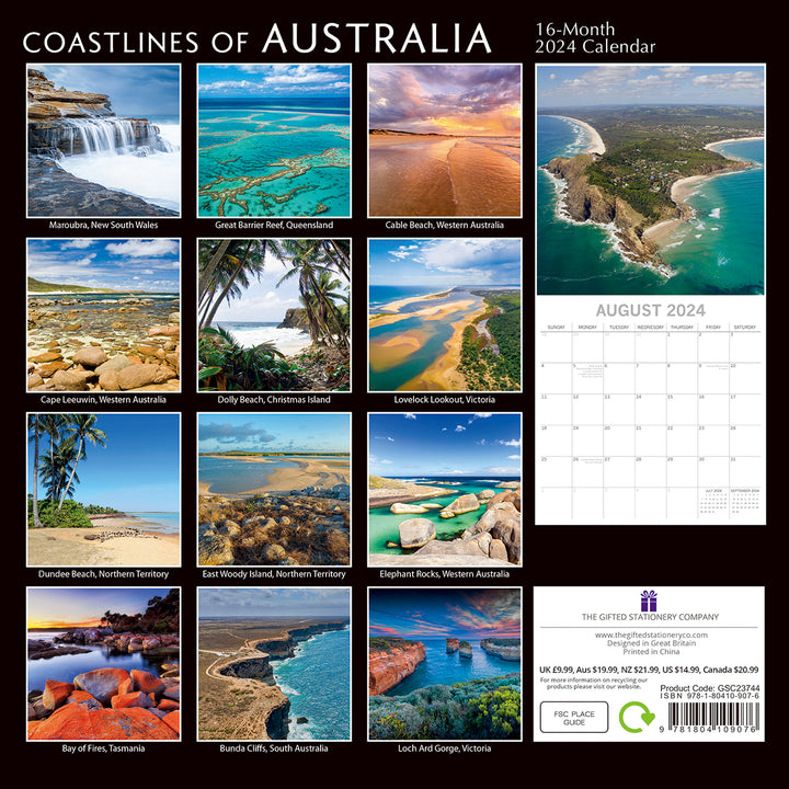 Coastlines of Australia 2024 Square Wall Calendar 16 Month Planner New Year Gift