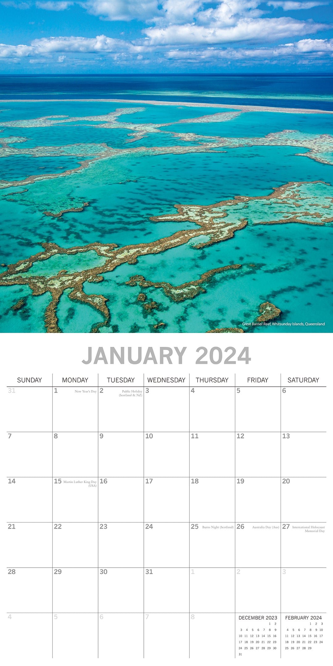 Coastlines of Australia 2024 Square Wall Calendar 16 Month Planner New Year Gift