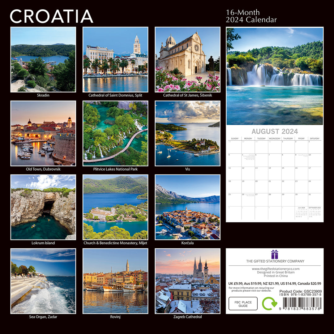 Croatia - 2024 Square Wall Calendar 16 Months Premium Planner Xmas New Year Gift