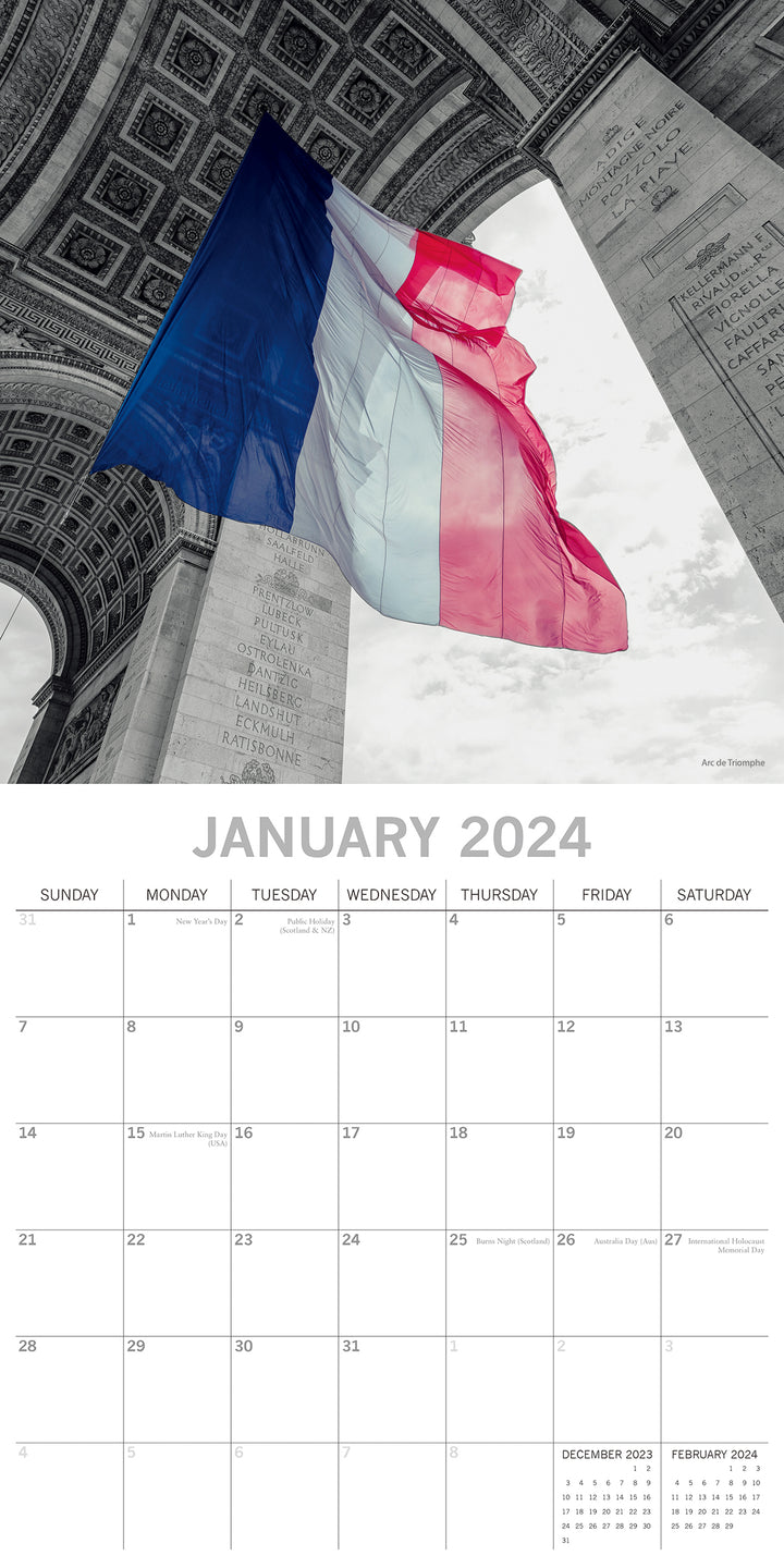 Paris Limelight - 2024 Square Wall Calendar 16 Months Planner Xmas New Year Gift