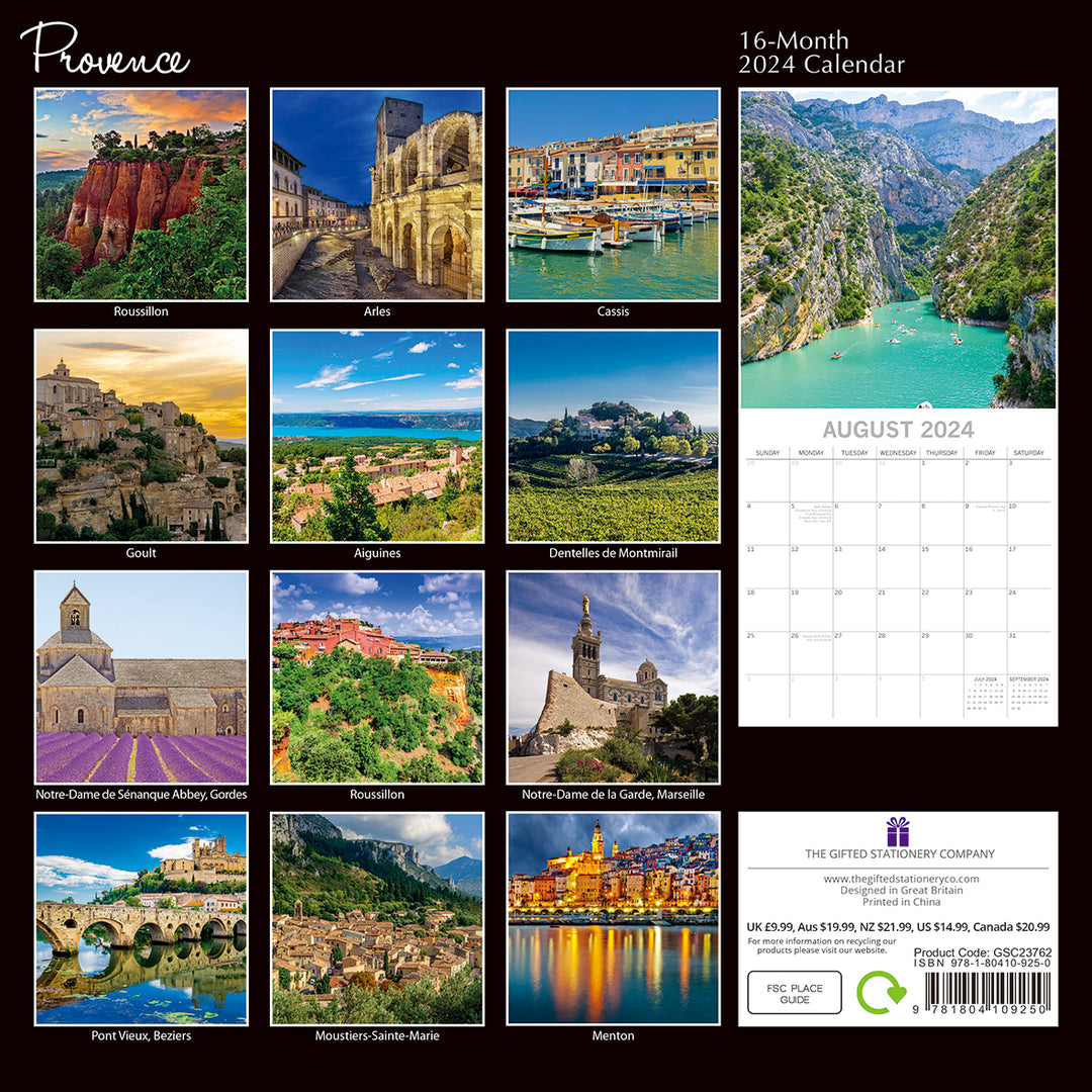 Provence - 2024 Square Wall Calendar 16 Month Premium Planner Xmas New Year Gift