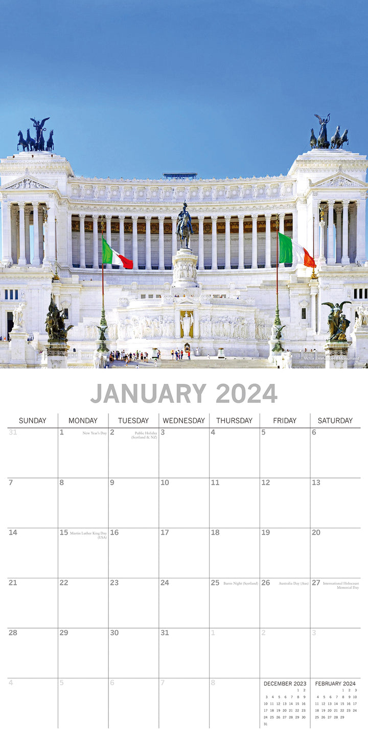 Rome 2024 Square Wall Calendar 16 Months Premium Planner Christmas New Year Gift