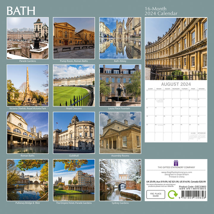 Bath 2024 Square Wall Calendar 16 Months Premium Planner Christmas New Year Gift