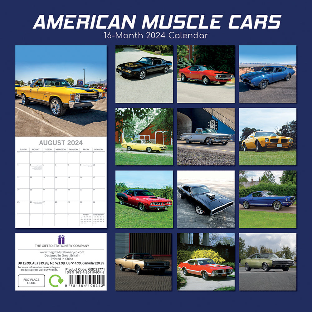 American Muscle Cars - 2024 Square Wall Calendar 16 Months Planner New Year Gift