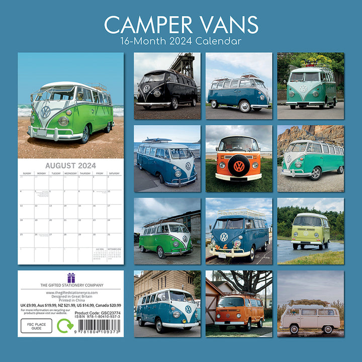 Camper Vans - 2024 Square Wall Calendar 16 Month Planner Christmas New Year Gift