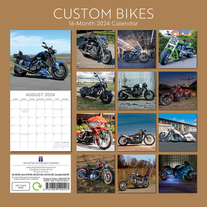 Custom Bikes 2024 Square Wall Calendar 16 Months Planner Christmas New Year Gift