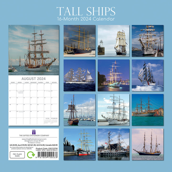 Tall Ships - 2024 Square Wall Calendar 16 Months Planner Christmas New Year Gift