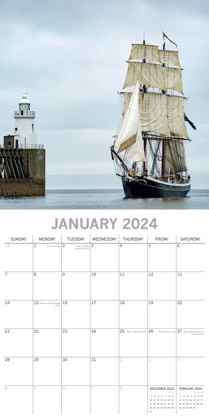 Tall Ships - 2024 Square Wall Calendar 16 Months Planner Christmas New Year Gift