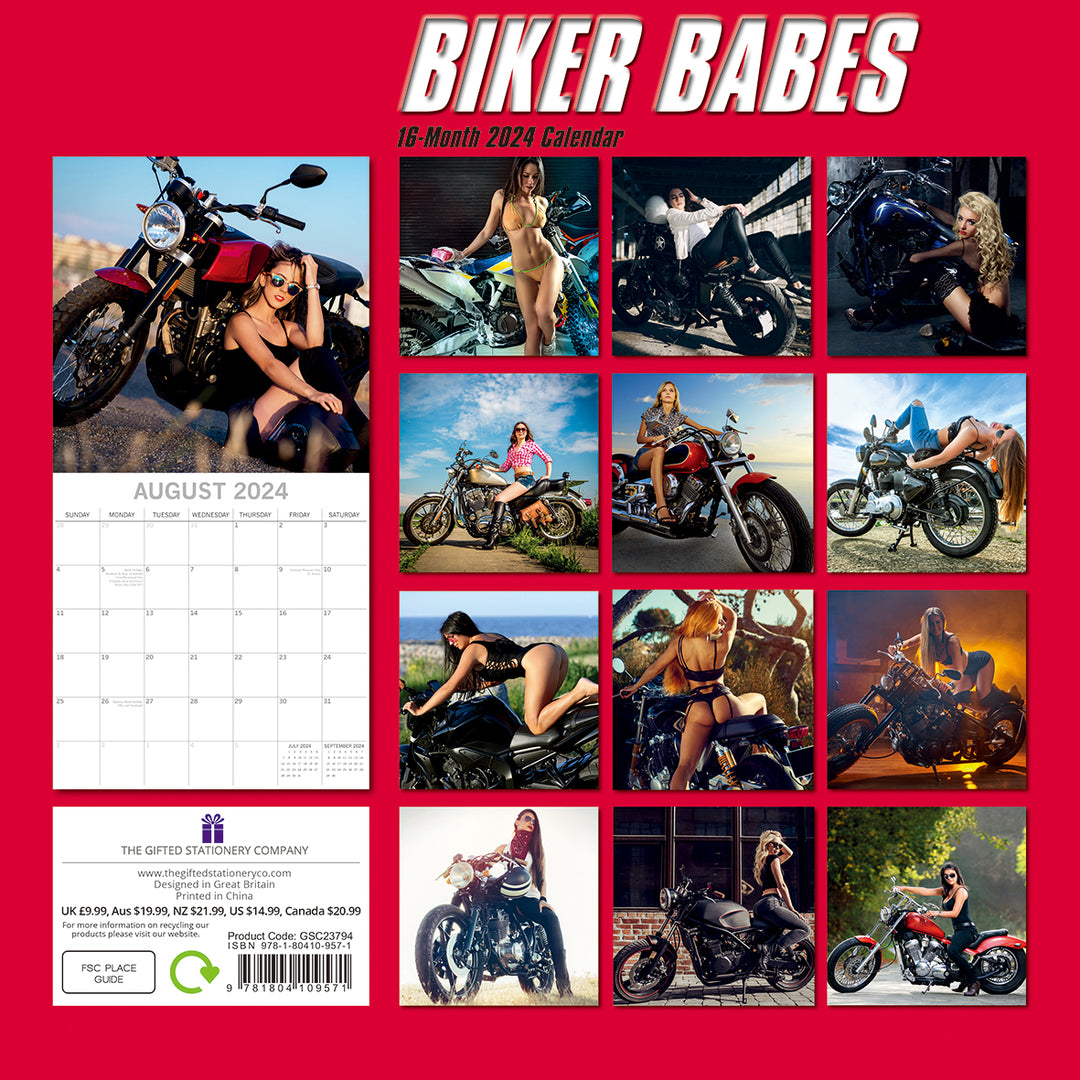 Biker Babes - 2024 Square Wall Calendar 16 Month Planner Christmas New Year Gift