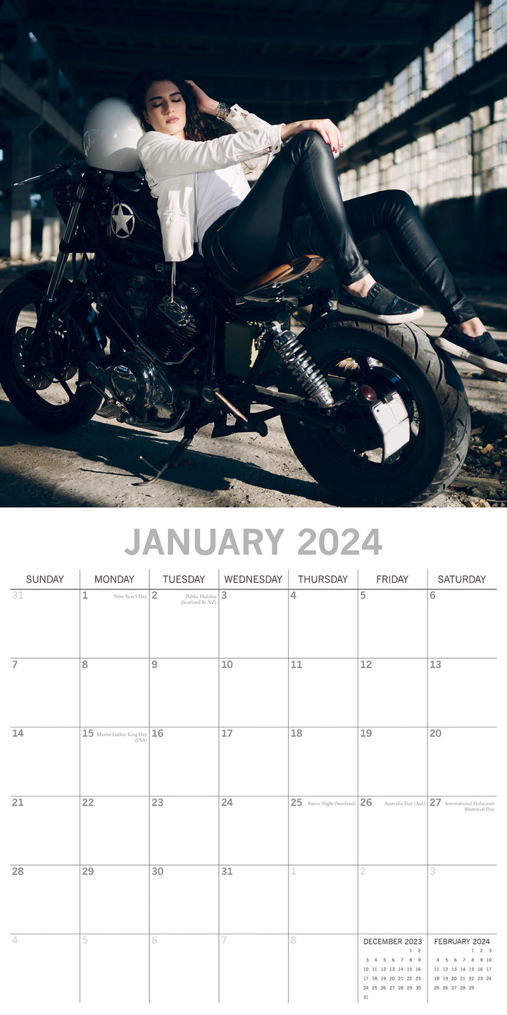 Biker Babes - 2024 Square Wall Calendar 16 Month Planner Christmas New Year Gift