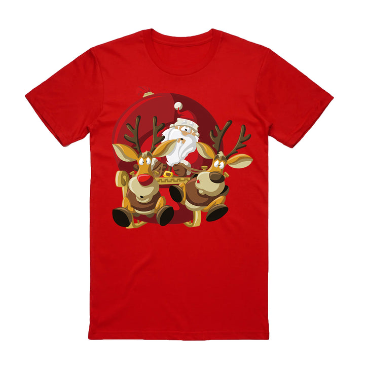 100% Cotton Christmas T-shirt Adult Unisex Tee Tops Funny Santa Party Custume, Santas Sleigh (Red), L