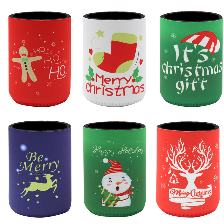 6x Christmas Stubby Stubbie Holders Beer Bottle Drink Can Cooler Santa Reindeer, E