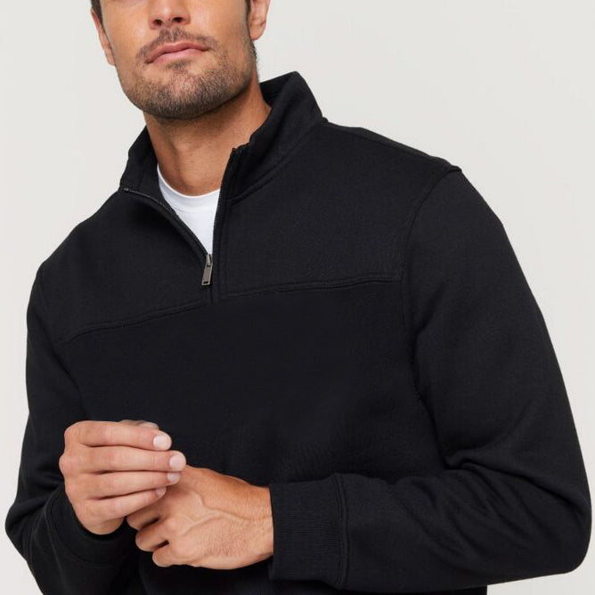 New Men's Unisex Adult Half-Zip Fleece Jumper Pullover Stand Collar Jacket Shirt, Black, L