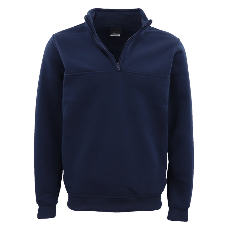 New Men's Unisex Adult Half-Zip Fleece Jumper Pullover Stand Collar Jacket Shirt, Navy, L