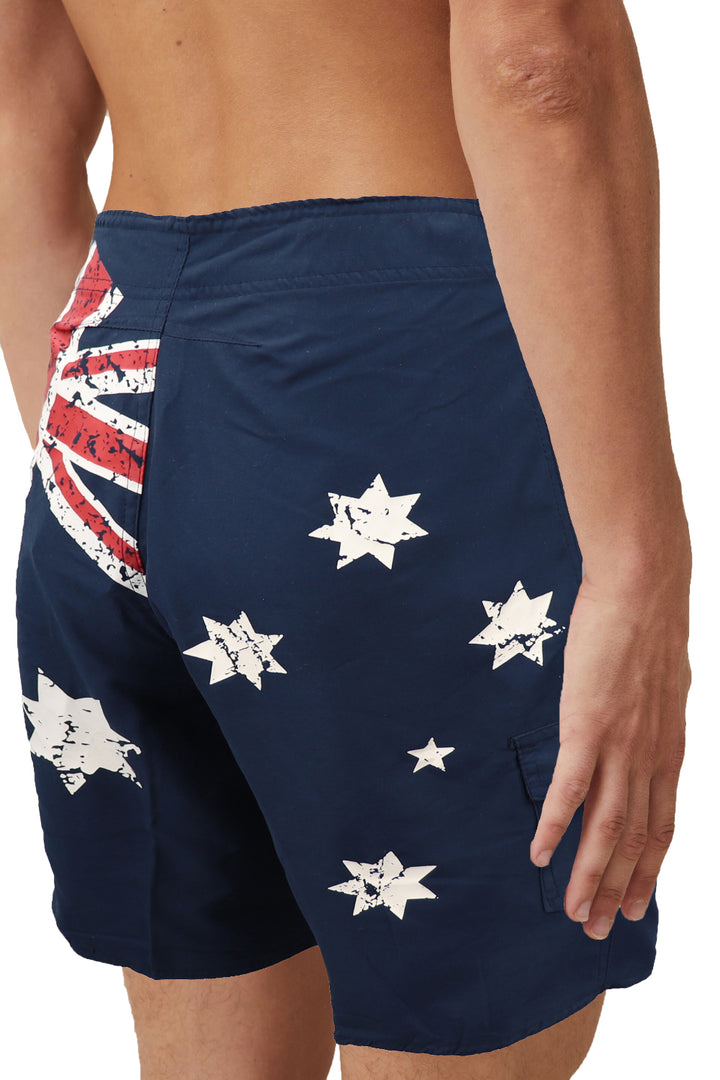 Men's Adult Board Shorts Australian Flag Australia Day Souvenir Navy Beach Wear, Navy, S