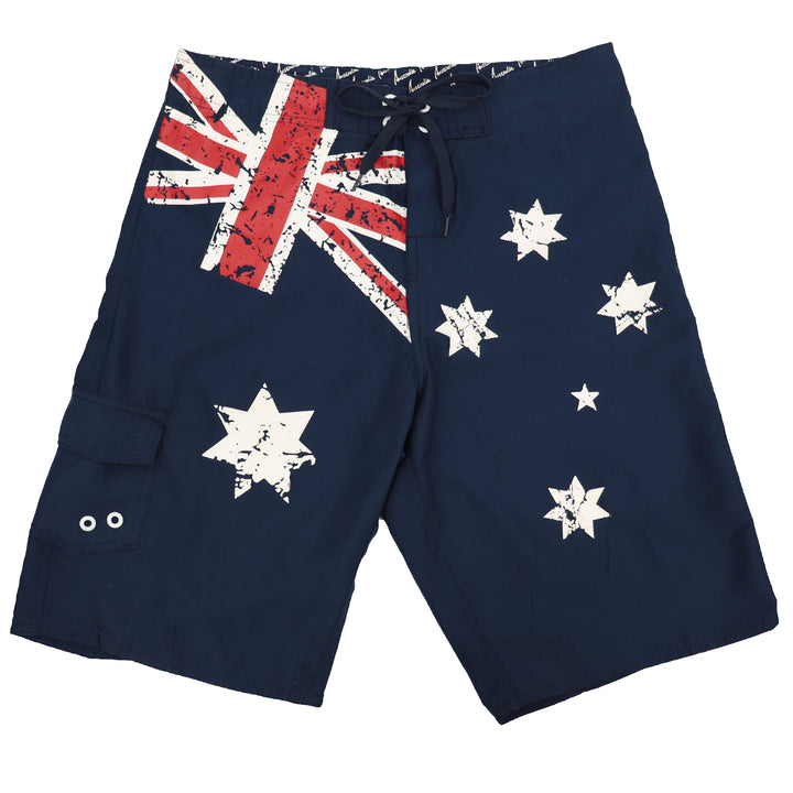 Men's Adult Board Shorts Australian Flag Australia Day Souvenir Navy Beach Wear, Navy, M