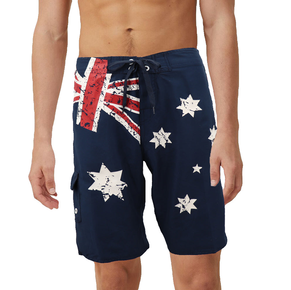 Men's Adult Board Shorts Australian Flag Australia Day Souvenir Navy Beach Wear, Navy, M