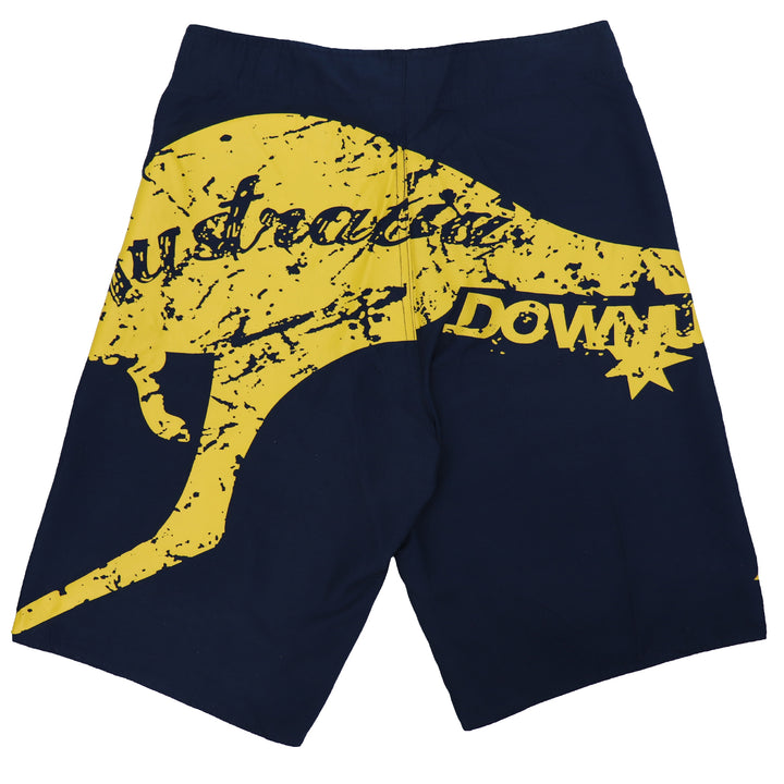 Men's Adult Board Shorts Australia Day Kangaroo Down Under Souvenir Beach Wear, Navy/Yellow, M