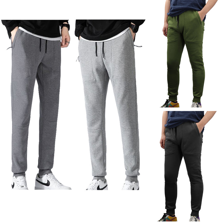 Men's Fleece Slim Trackpant Sport Joggers w Zipped Pockets Gym Casucal Trousers, Black, L