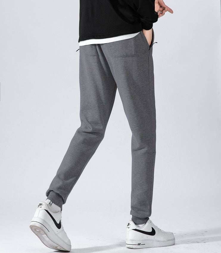 Men's Fleece Slim Trackpant Sport Joggers w Zipped Pockets Gym Casucal Trousers, Light Grey, XS