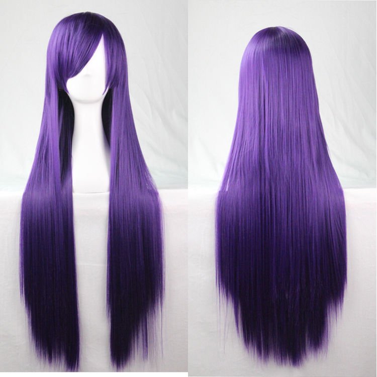 New 80cm Straight Sleek Long Full Hair Wigs w Side Bangs Cosplay Costume Womens, Dark Purple