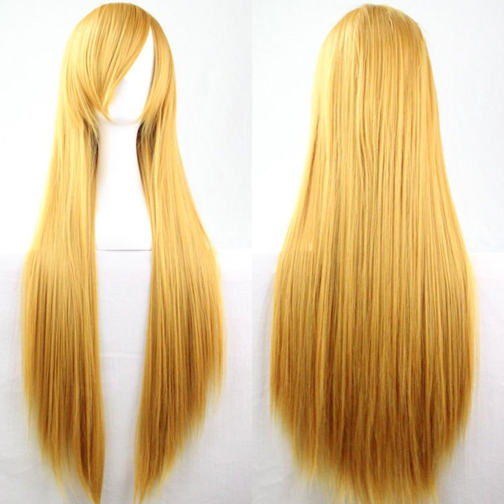 New 80cm Straight Sleek Long Full Hair Wigs w Side Bangs Cosplay Costume Womens, Golden Blonde