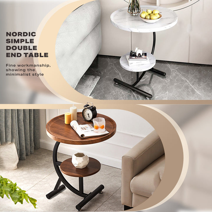 2 Tier End Table Sofa Side End Table Round Nightstand with Sturdy Metal Frame