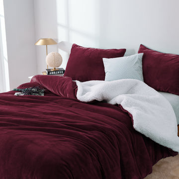 2 in 1 teddy sherpa duvet cover set and blanket super king aubergine