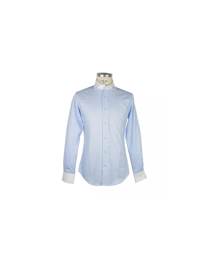 Contrast Collar Shirt with Blue Micro Squares Texture 40 IT Men