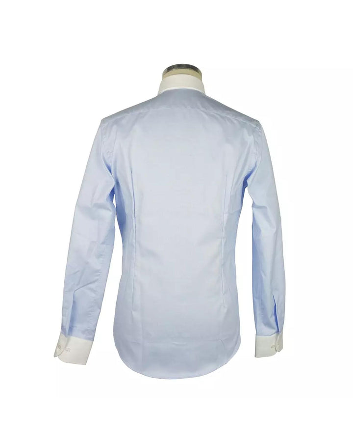 Contrast Collar Shirt with Blue Micro Squares Texture 40 IT Men